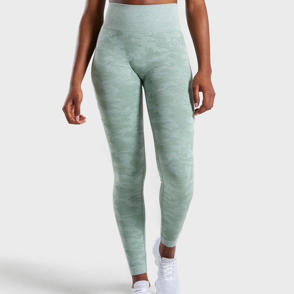 Gymshark Sage Green Camo Scrunch Butt Leggings